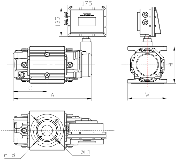 DN65氣體羅茨流量計(jì)外形尺寸圖